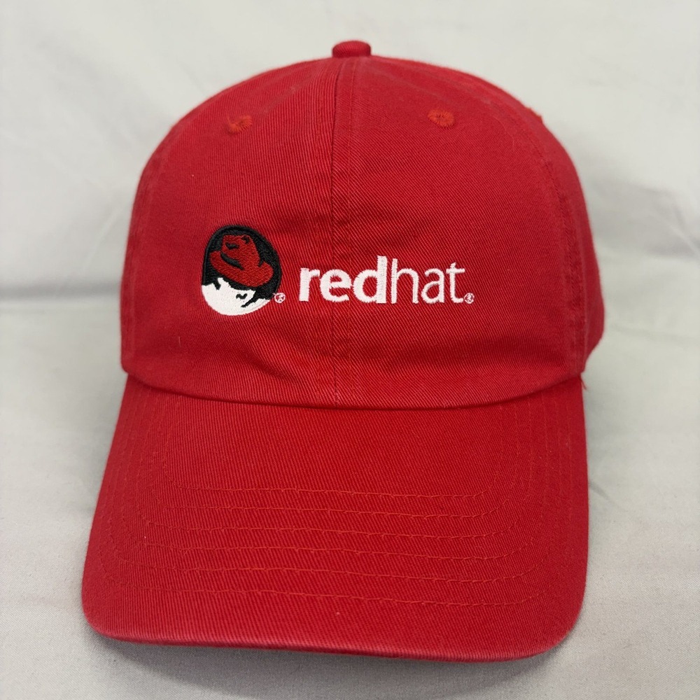 Red Hat Software Logo Baseball Cap Mens OSFM Red Embroidered Tech Hat